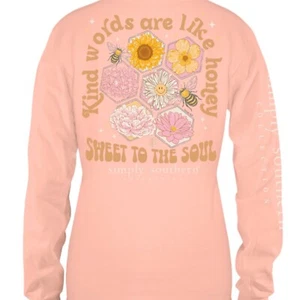 Simply Southern XL T-Shirt "Kind Words Are Like Honey" Reef Pink Neu mit Etikett - Bild 1 von 7