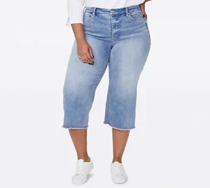 NWT - NYDJ - Wide Leg Capri Fray Hem Jeans - Coheed Blue - Picture 1 of 5