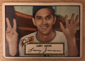 1952 Topps Larry Jansen Baseball Card #5; Black Back; Giants; Low Grade; Creases