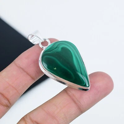 Malachite Gemma Fatto a Mano 925 Pendente Argento Sterling Per Love Regali - Immagine 1 di 4