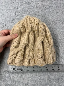 Beanie Toque Youth One Size Ivory Speckled Cable Knit Wool Fall Winter Outdoors - Picture 1 of 5
