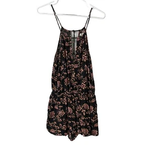 Aeropostale Womens Black Floral Sleeveless Spaghetti Strap One-Piece Romper Sz M - Picture 1 of 9