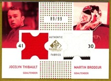 2002-03 SP Game Used Authentic Fabrics Gold - Thibault / Brodeur JERSEY /99
