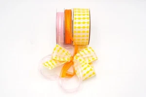 Valentines Day Sale 1.5"& 3/8"x 25YD + 3/8" 20YD Yellow and Orange Ribbon set - Picture 1 of 4