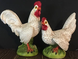Vintage Ceramic ROOSTER Pair Figurines ~ Heavy, Filled ~ 10.75" & 8.75" - Picture 1 of 10