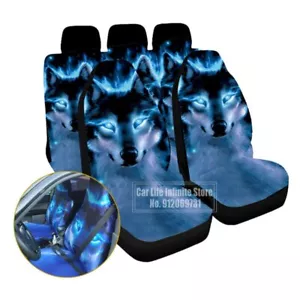 Car Seat Covers Blue Eyes Wolf Pattern Full Set 5 Seat Universal Fit - Picture 1 of 13
