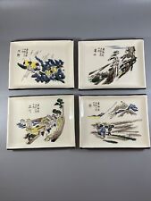 Set Of 4 Shirokiya Japanese Sushi Plate Ceramic Hand Painted 5.5” X 4.25”