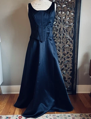 Vintage McClintock Formal Navy Blue Corset Dress 12 Prom 90s Y2K Maxi READ - Image 1 of 4