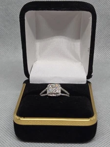 10K Weißgold Diamant Halo Cluster Verlobungsring Nachlass Vintage Gr. 6,75 - Bild 1 von 9