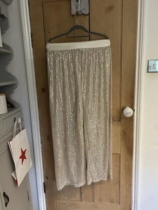 Anewsta Shein Wide Leg Champagne Gold Sequin Trousers Large ( New With Tags) - Picture 1 of 3
