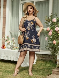 Ladies Floral Print Double V Sleeveless Cami Slip Dress Size 1XL 16-18 - Picture 1 of 6