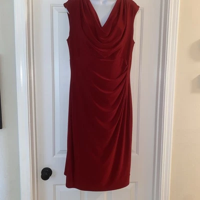 Lauren Ralph Lauren Size 16 Red Sleeveless Dress Ruched Sides Career Wedding - Image 1 of 4