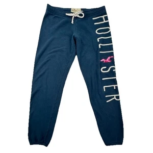 Hollister Women’s Small Navy Blue Jogger Sweatpants Logo Sequin Bird Drawstring - Picture 1 of 9