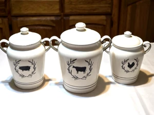 Bauernhaus weiß Keramik Kanister 3er Set Hahn/Schwein/Kuh - Bild 1 von 9