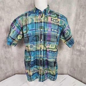 Vintage 90s Native Habitat Mens M Muslin Cotton Button Up Plaid S/S Shirt Street - Picture 1 of 7
