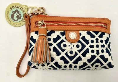 Spartina Sailors Watch Tassel Wristlet Navy Blue White Linen Leather NWT READ - Image 1 of 4