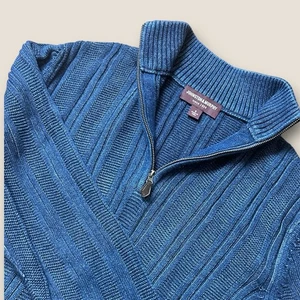 Johnston & Murphy Herren Indigo Baumwolle Zopfmuster Viertel Reißverschluss Pullover - Bild 1 von 9