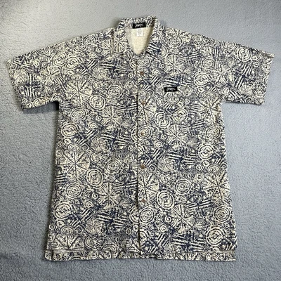 Vintage JimmyZ Hawaiian Linen Blend Canvas Button Up Shirt Mens L Blue - Image 1 of 4