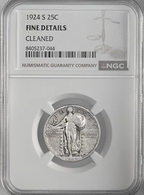 1924-S  25C STANDING LIBERTY QUARTER  NGC FINE DETAILS "CLEANED" 8405237-044 - Image 1 of 4
