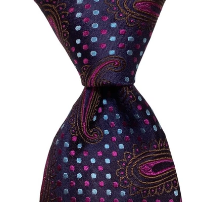 Corbata de hombre DUCHAMP 100 % seda INGLATERRA lujo PAISLEY azul/púrpura/marrón usada en excelente estado Foto 1 de 3