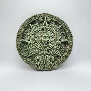 Aztec Solar Sun Wall Hanging Resin Calendar Plaque - Green & Tan - 5-1/2” - Picture 1 of 4