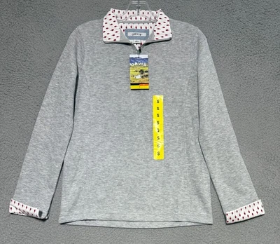 Pullover Orvis 1/4 Cremallera Gris Jaspeado Rojo/Blanco Acento Puños Cuello Mujer Pequeño Foto 1 de 4