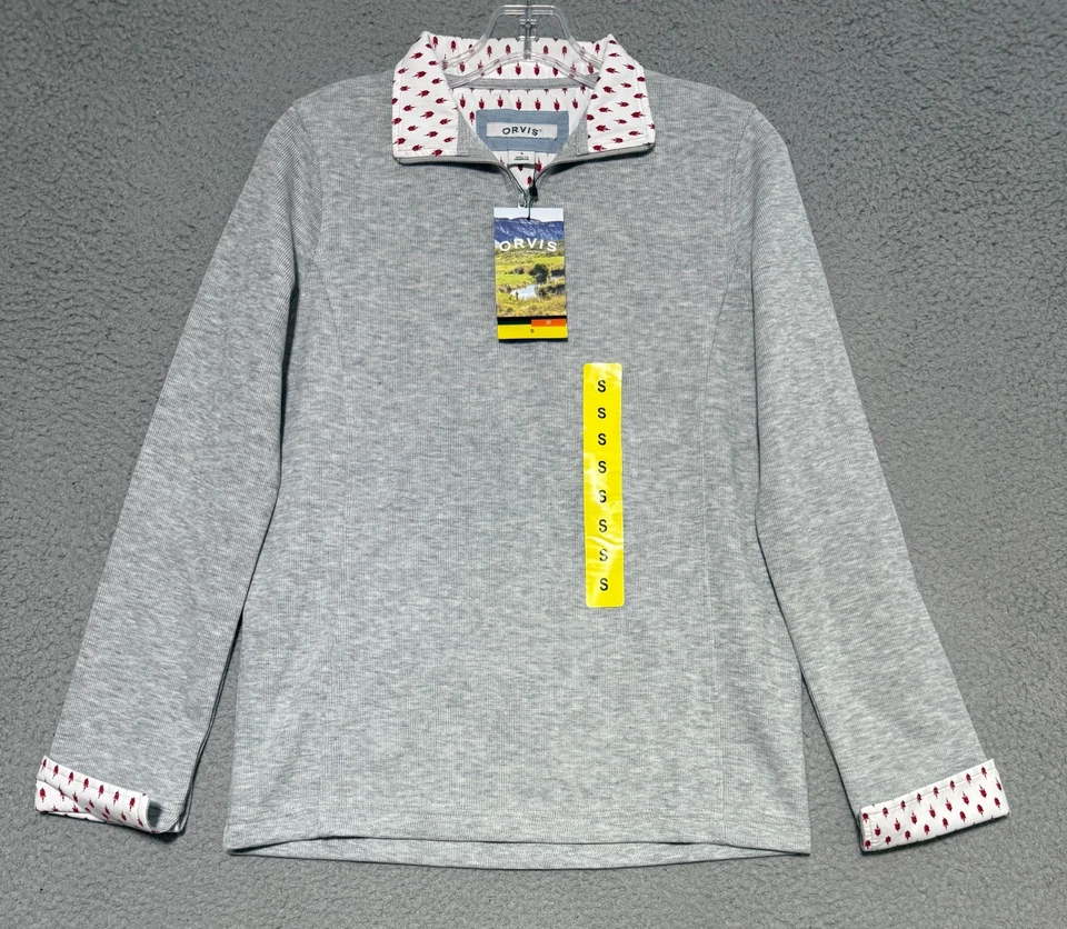Orvis Women's 1/4 Zip Pullover Sweatshirt Print Liner Size S Heather Gray
