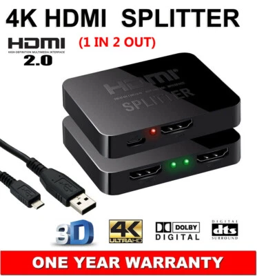HDMI v2.0 Splitter 1 In 2 Out HDCP 1.4 4K@60Hz UHD 3D Ultra HD For STB DVD PS4 - Bild 1 von 4
