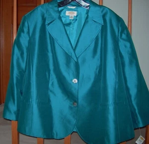 NWT NEW TALBOTS WOMAN Peacock Teal Silk Shantung Cocktail Jacket 20W Plus - Picture 1 of 4