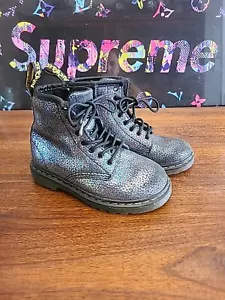Stivali in pelle iridescenti Dr. Martens grigi Brooklee con cerniera con lacci 9c Doc bambino - Foto 1 di 12