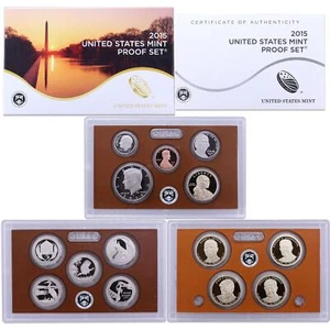 2015 S Proof Set Original Box & COA 14 Coins CN-Clad - Picture 1 of 7
