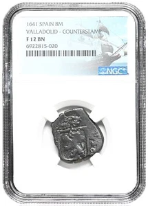 COLONIAL ERA SPAIN. Philip IV, 1621-1665. Countermarked "Pirate Cob", NGC F12 BN - Picture 1 of 2
