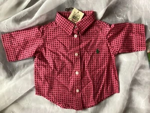 Polo Ralph Lauren Shirt boys M 6- 12 months Pink paisley Button Up green Pony - Picture 1 of 3