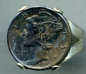 Anello d'epoca originale Mercury Dime 1945 con tonalità nera - Foto 1 di 3