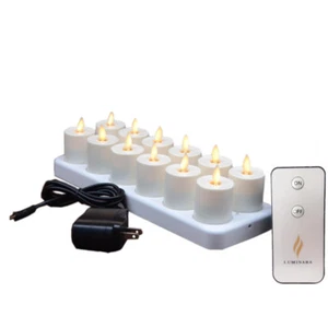 Luminara Moving Flame Rechargeable Tealight Set of 12 Ivory&Red W/Timer Remote - Picture 1 of 10