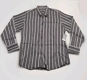 Cezani Men's Dress Shirt Brown/Blue & White Striped Long Sleeve Button Down XL - Picture 1 of 14