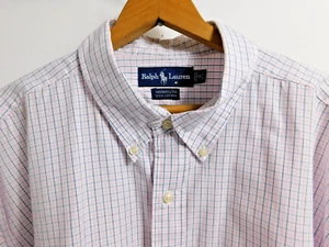 E7 - Polo Ralph Lauren Blue White Pink Check Men's Dress Shirt L/S - Sz 18 XXL - Picture 1 of 8