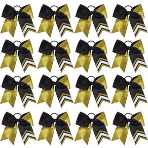16PCS 8" Two-Toned Handmade Glitter Cheer Bows-for Cheerleader Girls,Gold Black - Picture 1 of 18