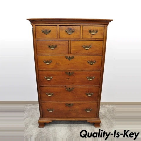 Antique 18th Century Georgian Mahogany Highboy Tall Chest 9 Drawer Dresser Cover