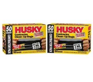 100-Count Husky Heavy Duty Clean-Up Garbage Trash Bags 42 Gallon Contractor Bags