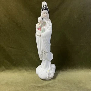 Vintage Blanc de Chine Porcelain Quan Yin with Child - 18" Tall - Porcelain - Picture 1 of 9