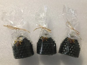 Set of 3 Honeycomb Beehive Beeswax Candles Natural Votive Bee 2" Dark Green - Picture 1 of 7