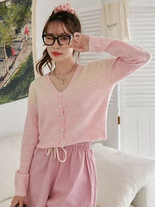 Pink Ombre Button Up Knit Sweater Cardigan - Picture 1 of 5