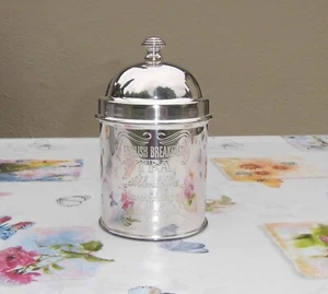 Teedose  English Breakfast Tea versilbert rund 17 cm hoch - neu - Bild 1 von 2