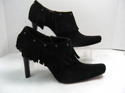 Salto MIA Feminino Tamanho 7 M "Hunter" Couro Preto Camurça com Franja #E - Imagem 1 de 4