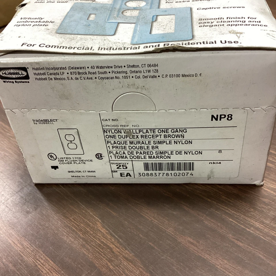 Placa de pared de nailon Hubbell marrón 1 velocidad uno dúplex NP8 Foto 1 de 4