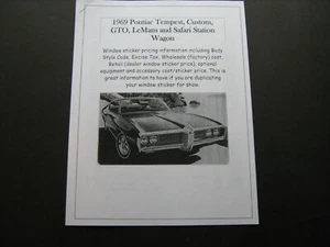 1969 Pontiac Mid-Size dealer cost/window list sticker price for car/options '69 - Picture 1 of 1