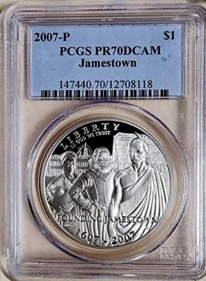 2007 JAMESTOWN Silver Dollar PCGS PR70💥FLAWLESS QUALITY💥 - Image 1 of 4