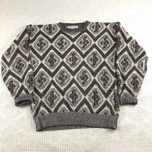 Gray Chainlink Sweater Pullover Izod Club Size M White Pink Tan Textured Vintage - Picture 1 of 7