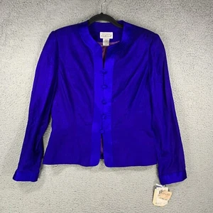 Adrianna Papell Silk Blouse Womens 6 Button Loop Front Royal Blue NWT - Picture 1 of 13
